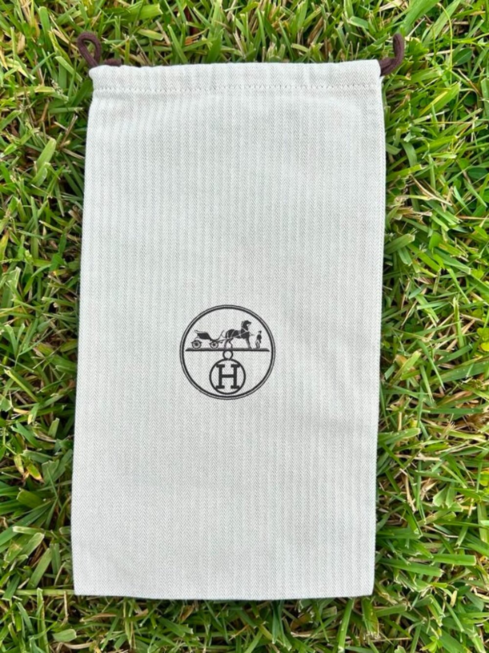 Authentic Hermès Dust Bag 8.5x14.75 Herringbone Cotton Drawstring Le Duc